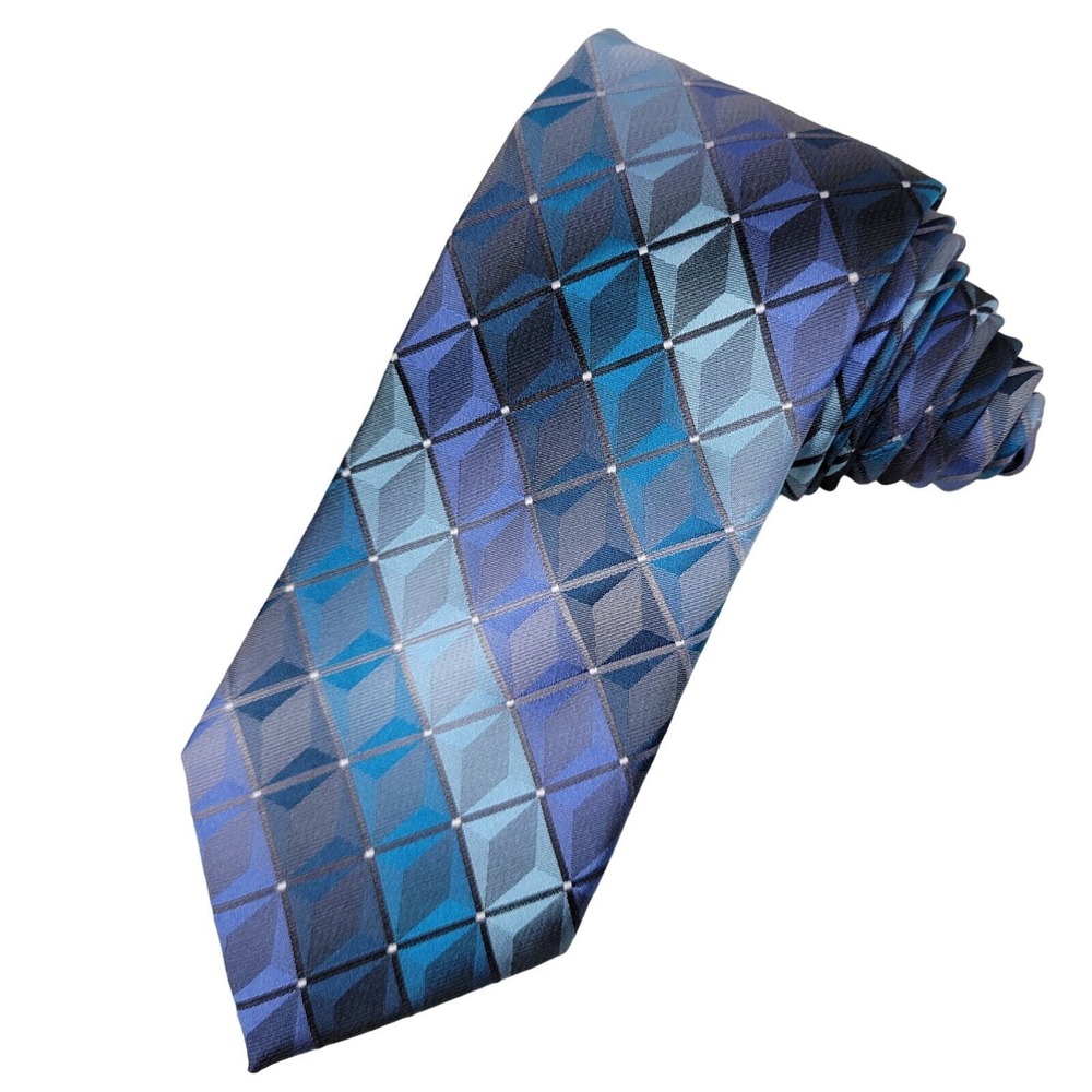 Van Heusen Silk Diamond Necktie Men's Shimmer Foulard Coastal Nautical Blue Tie‎